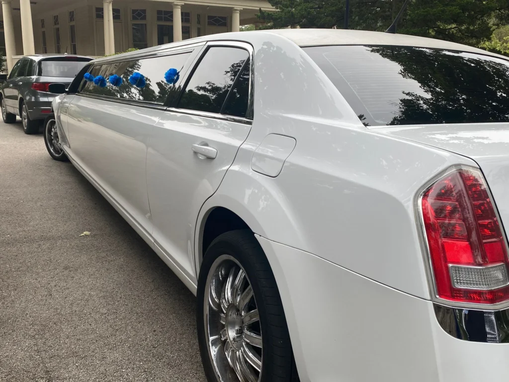 back left view of white limousine