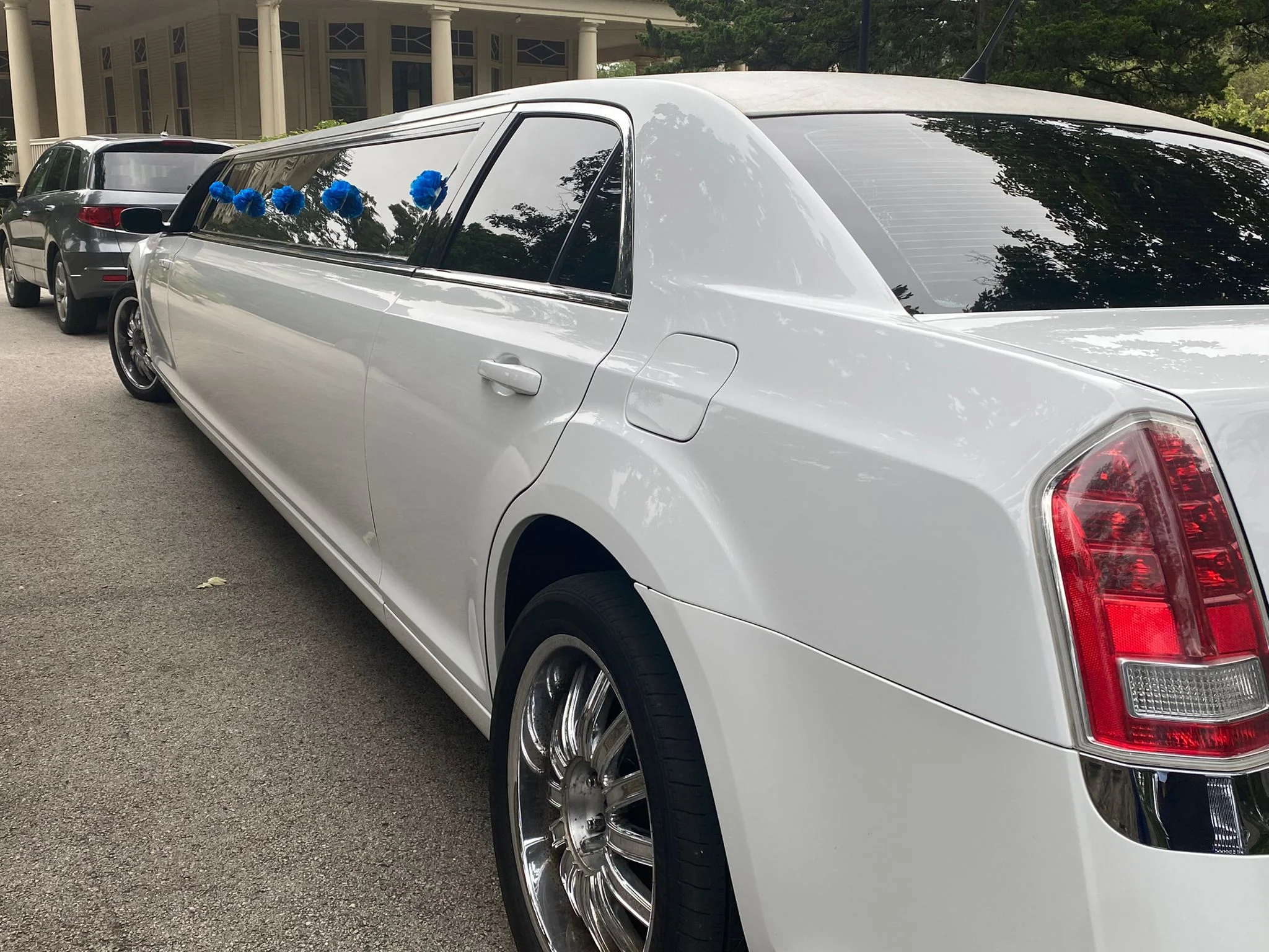 back left view of white limousine
