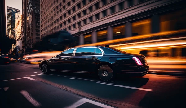 Black car speeding on a street